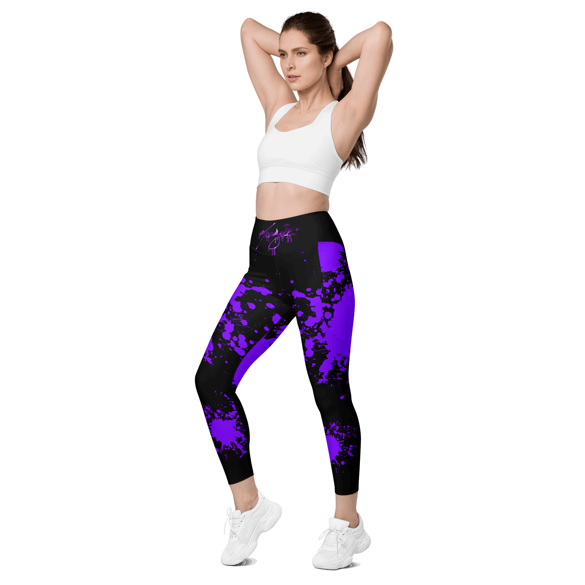 Black and White purple Galaxy Leggings, Printed Leggings, Yoga Pants,  Running Pants, Pocket Leggings, Leggings With Pockets 